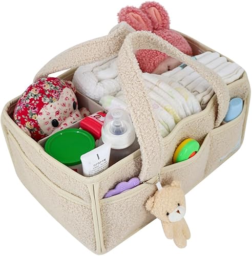 Miniatura 9 de Buzz&Bloom Organizador de pañales de peluche para bebé, elegante cesta de almacenamiento para artículos esenciales para recién nacidos y estación de