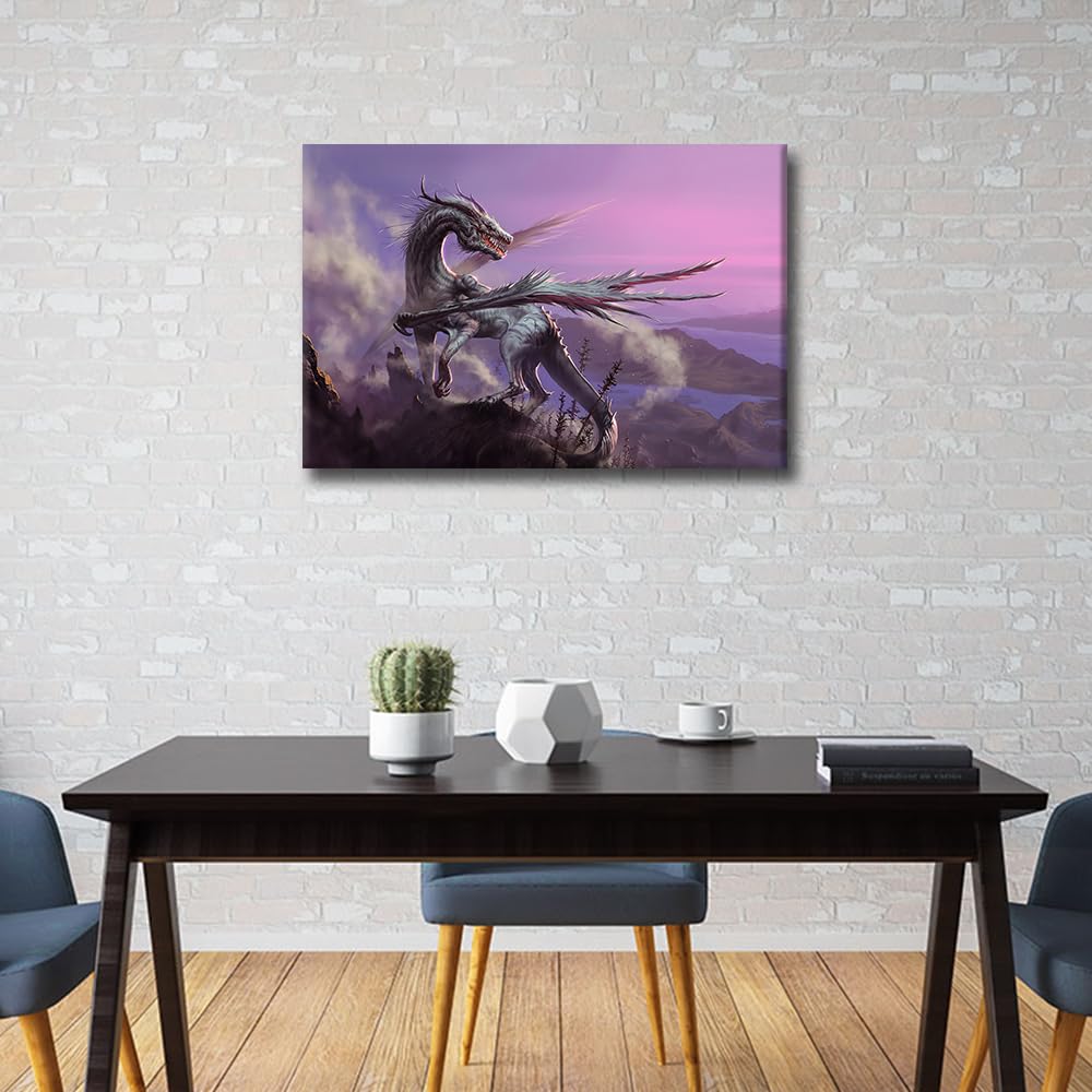 Large Size Fantasy Dragon Posters and Prints Wall Art Canvas for Bathroom Decor Fantasy Wild Animals Wall Art Norse Home Rustic Decoration Poster Decor Fantasy Wall Decor Ready to Hang Framed24x16in - Image 2