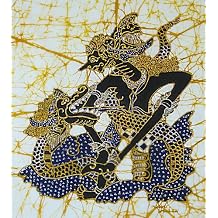 Original Batik Prada Art Painting on Cotton Fabric,#39;Wayang Kulit Warrior Bimosuci by Wahid 45cm x 50cm
