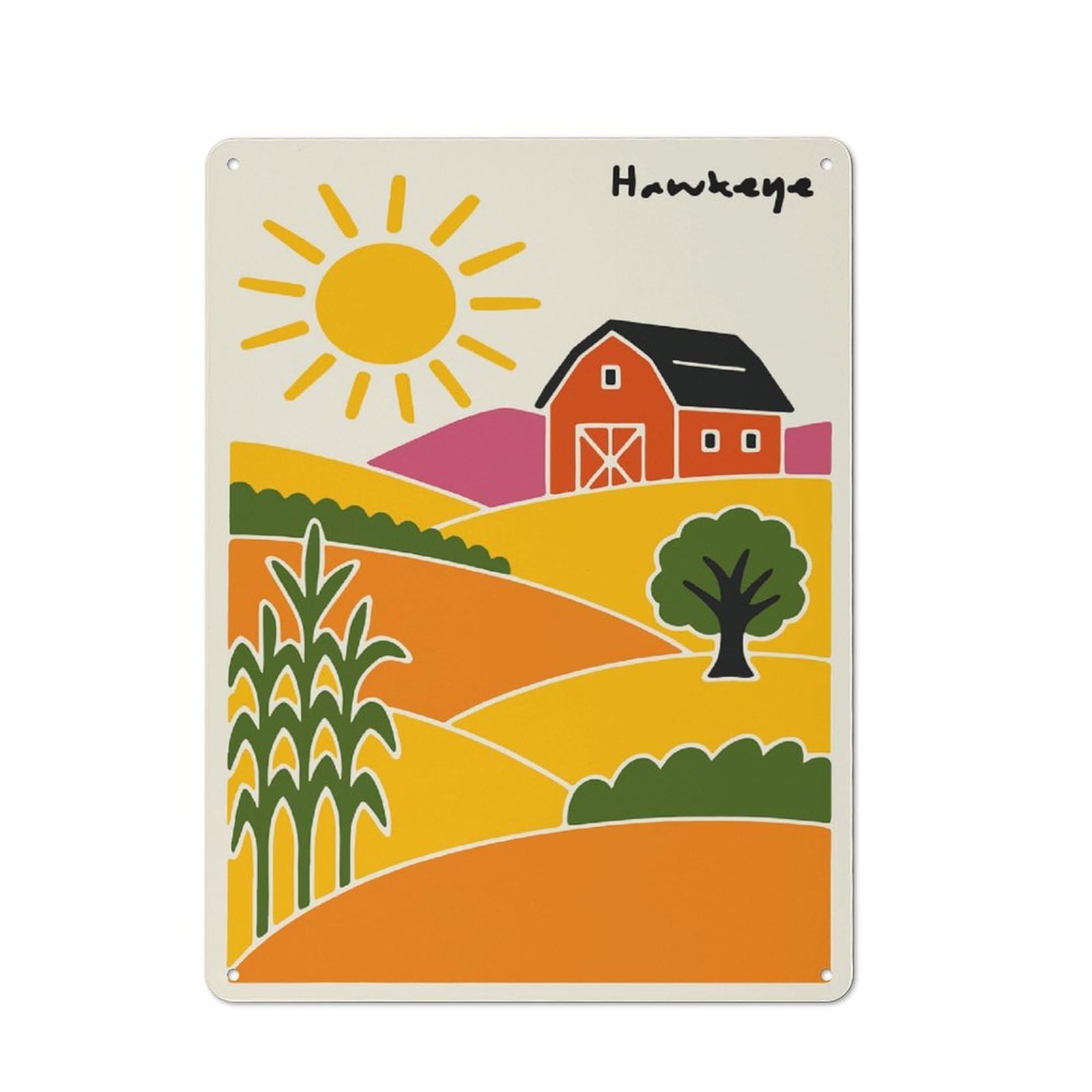 Junmoney Style-10 Vintage Tin Sign 40X30cm With Hawkeye Iowa Farm Landscape Illustration For Garage Or Workshop, For Vintage Wall Decor Fans, For Garage And Workshop Walls