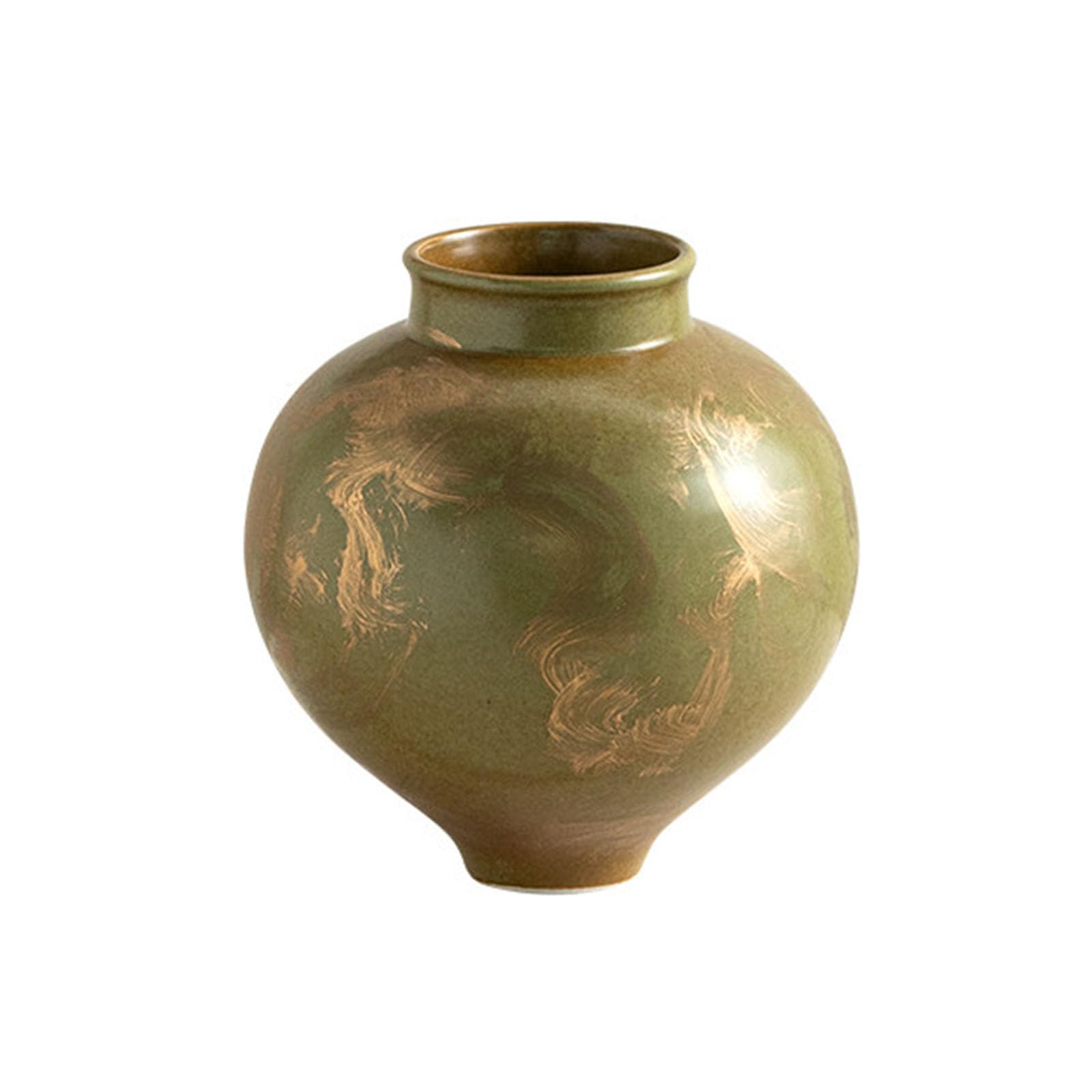 Nzzkoides Green Round Decorative Vase, Modern Ceramic Vase, Ornament For Living Room, Bedroom, Dining Table Center, Hotel, Office, Size 15 * 15 * 17Cm(Size:15 * 15 * 17Cm,Color:green)