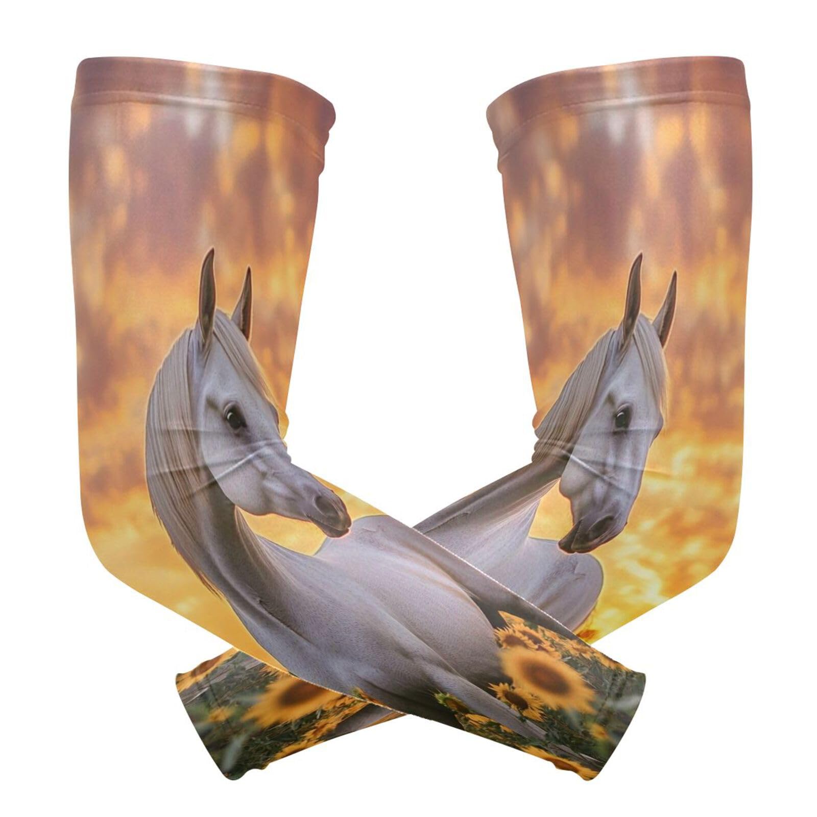 Kigai Horse Sunflowers UV Sun Protection Arm Sleeves for Men Women Cooling Compression Sports Arm Sleeves Tattoo Cover Up