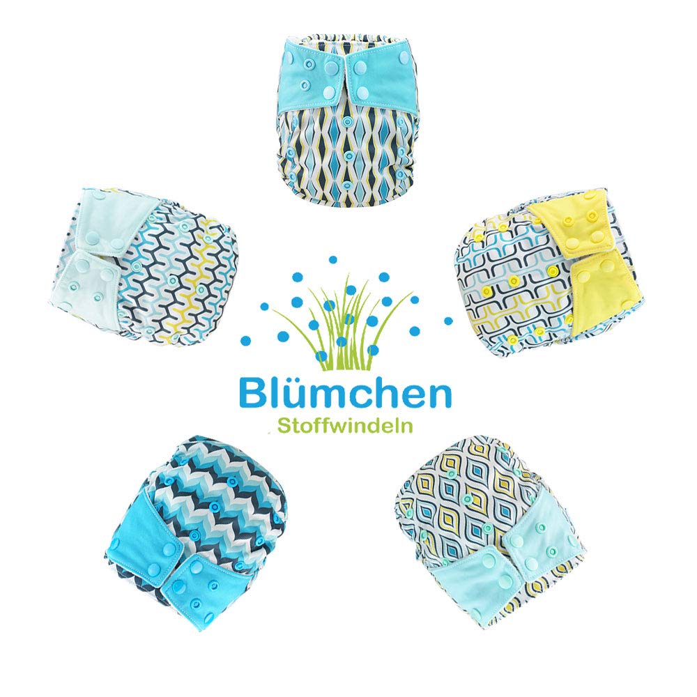 Blümchen All-in-One Bambus OneSize Stoffwindel Druckknöpfe (3,5-15kg) Geometrische Design Tropfen