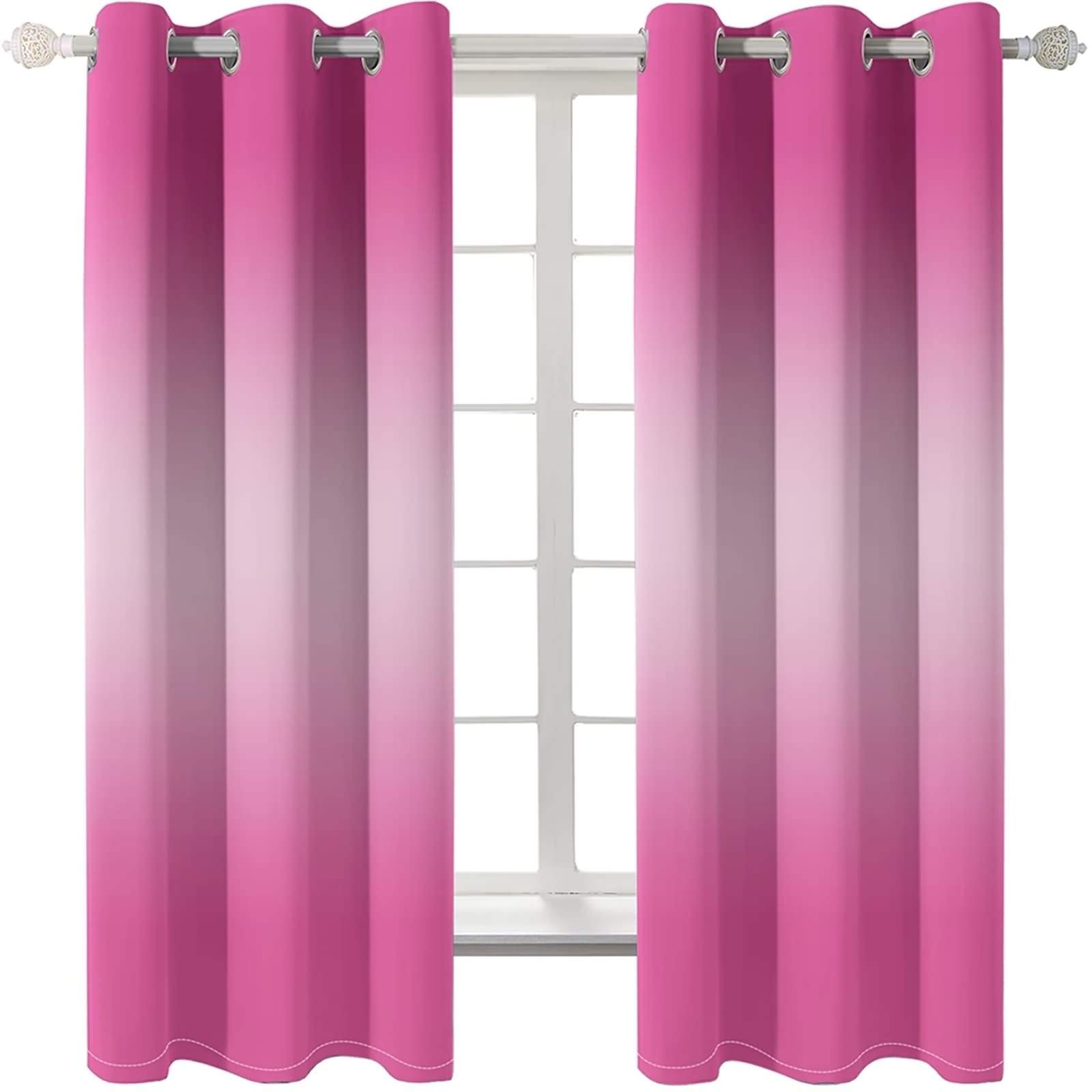 Daesar Rideau Lot de 2, Rideau Fenetre Chambre 132x138CM Fenetre Rideau Couleur Unie Dégradée Rideau Chambre Rose Polyester