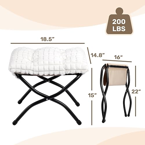 Miniatura 57 de HollyHOME Taburete reposapiés plegable de 15 pulgadas de alto, otomano plegable pequeño tapizado, taburete acolchado para sofá para silla perezosa,