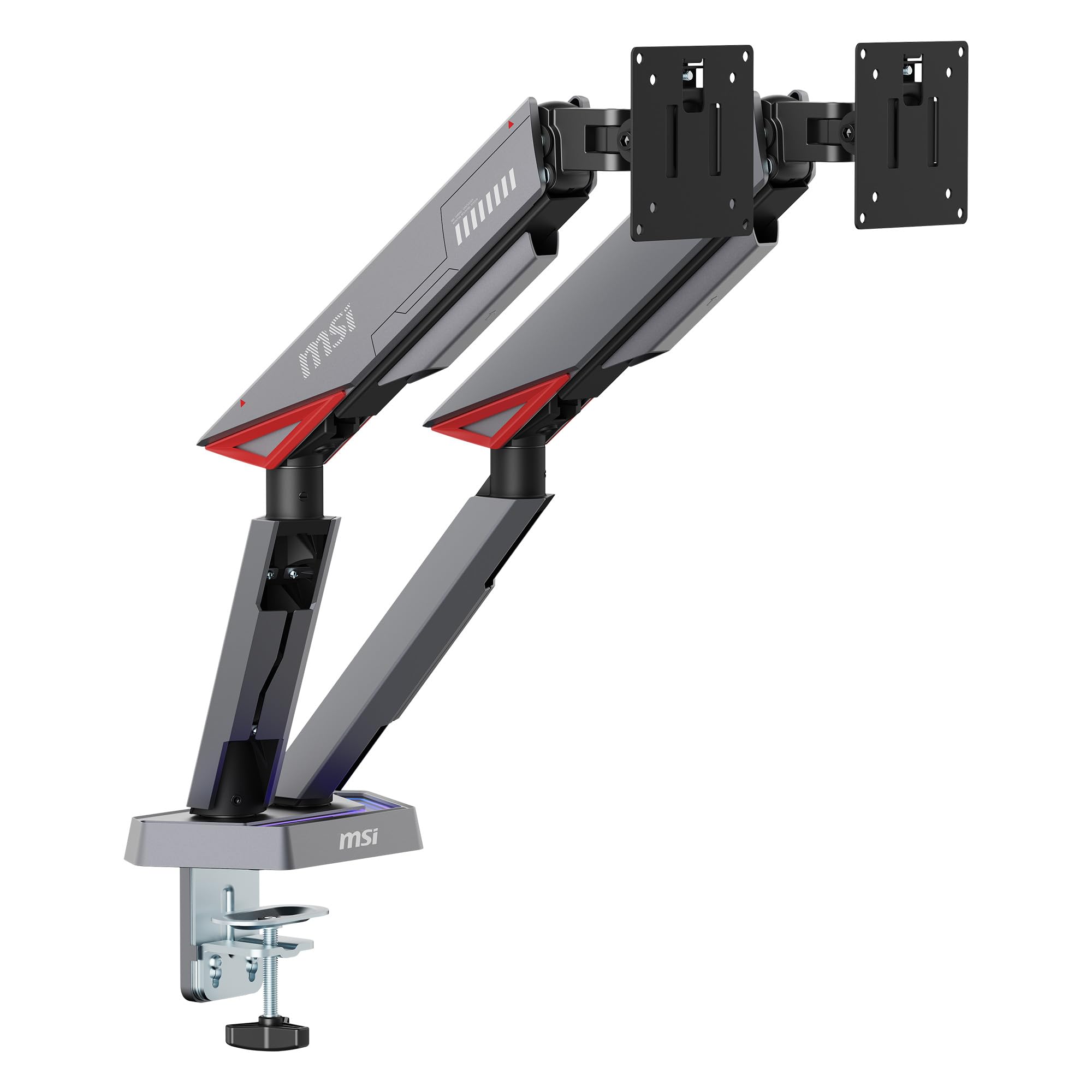 MSI MPG MT161DR - Premium RGB Dual Monitor Stand Arms, 17-38 Screen, VESA Compatible, Adjustable Spring Assisted Mount, 35.2 lbs per Screen Capacity, Clamp & Grommet, Quick Release Plate - Black