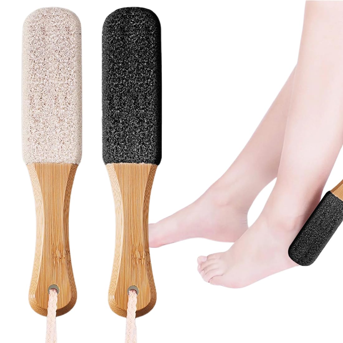2 Pezzi Pietra Pomice con Manico in Legno, Raspa Piedi con Manico in Legno, Lima per Piedi Rimozione della Pelle Dura, Lava Pedicure Tools Rimozione del Callo della Pelle Dura per Piedi e Mani