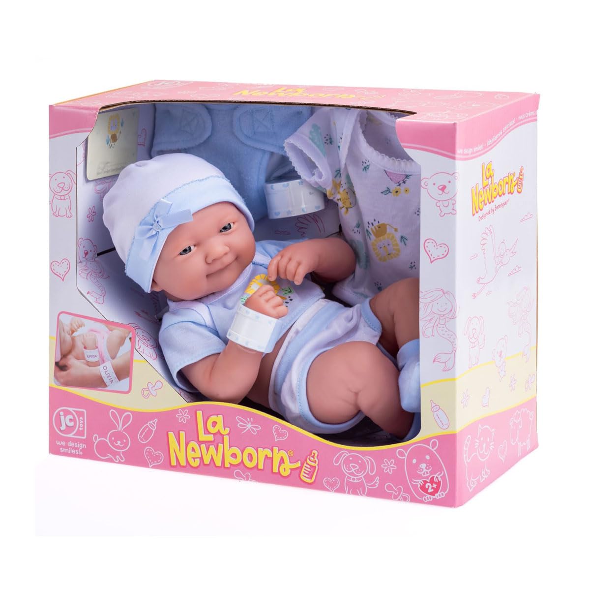JC TOYS - Bambola La Newborn appena nata da 38 cm, in vinile morbido, include vestiti e 8 accessori, blu, disegnata in Spagna da Berenguer, 2 anni