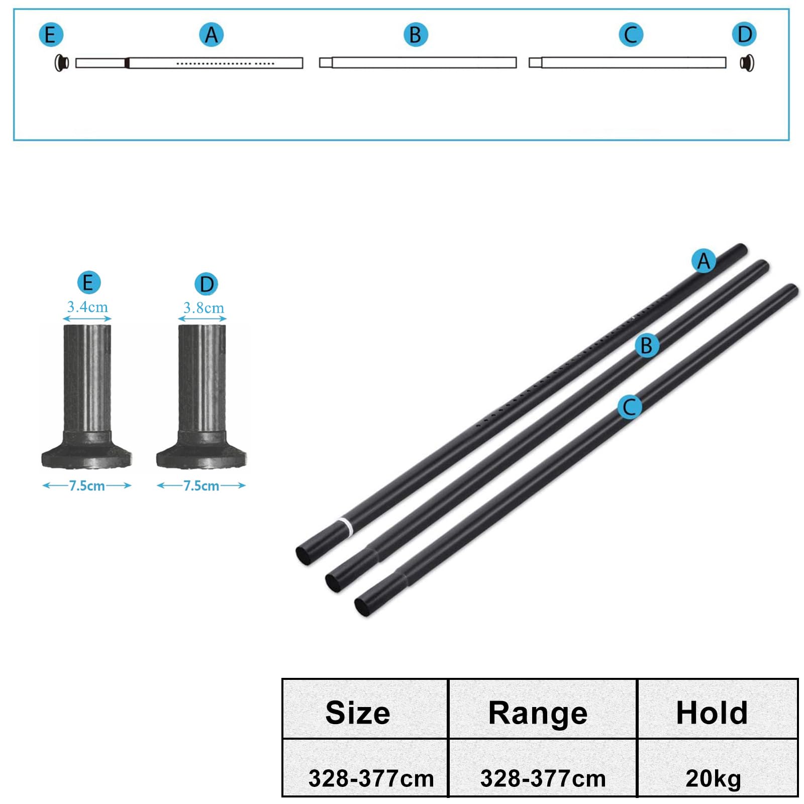 328cm-377cm Long Tension Curtain Rod - Image 2