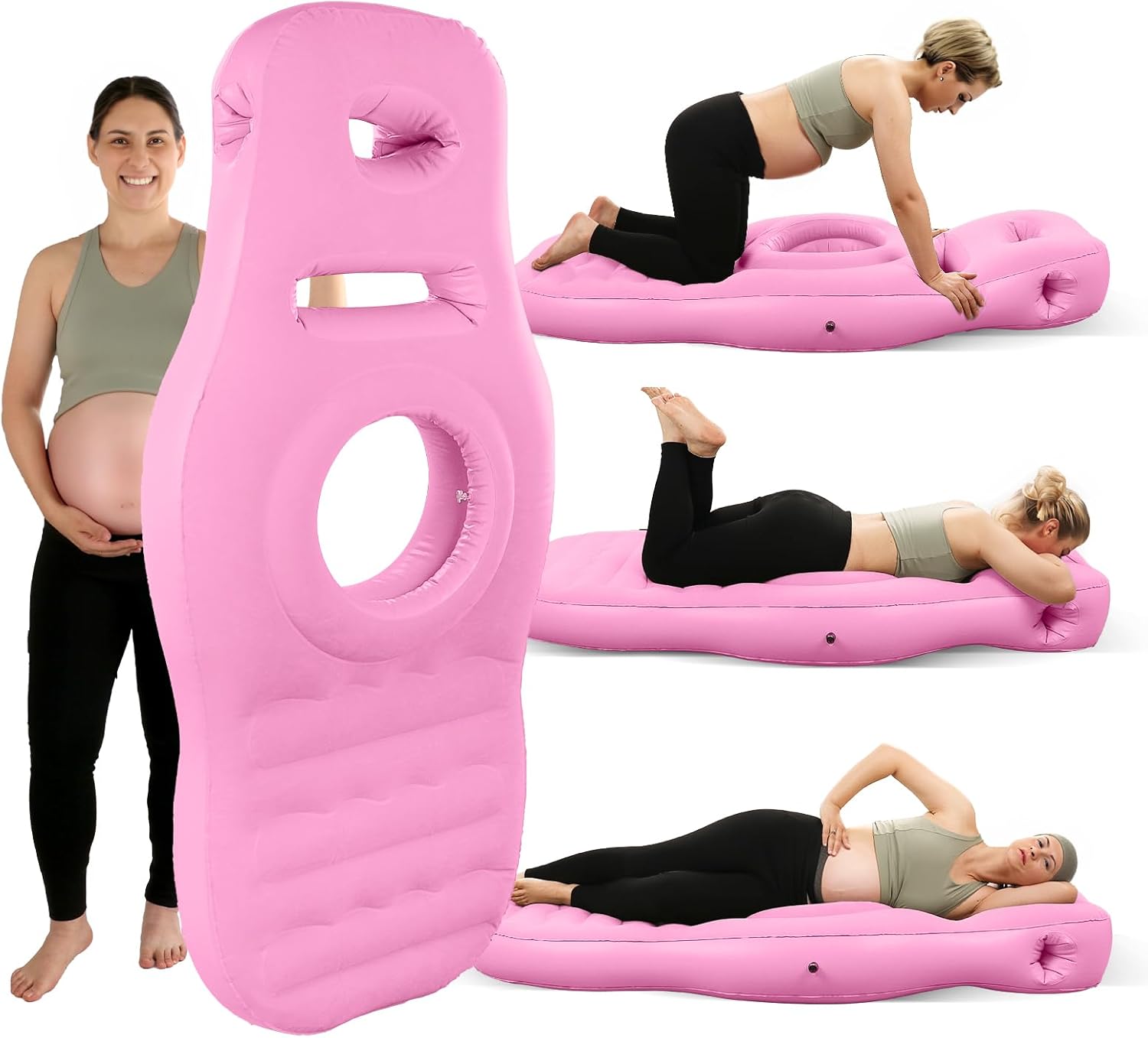 Inflatable Full Body Pregnancy Pillow, Full Body Maternity Airbed with Belly Hole for Comfort – Best Prone Sleeping Support for Pregnant Women, Includes Electric Air Pump, Pink