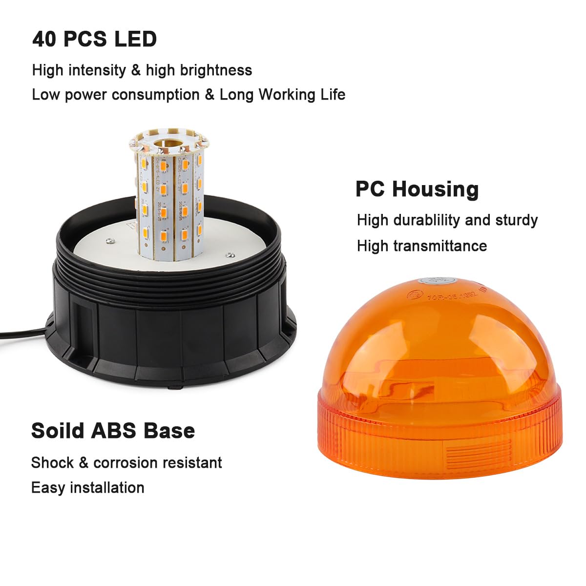 40 LED Rotativo Tractor Led Iman 12V 24V Pirulos Led Rotativo Tractor Luz de Emergencia Ámbar con Magnética 7 Modos, Luz Rotativa con Cable para Vehículos Agrícolas (Con base magnética)