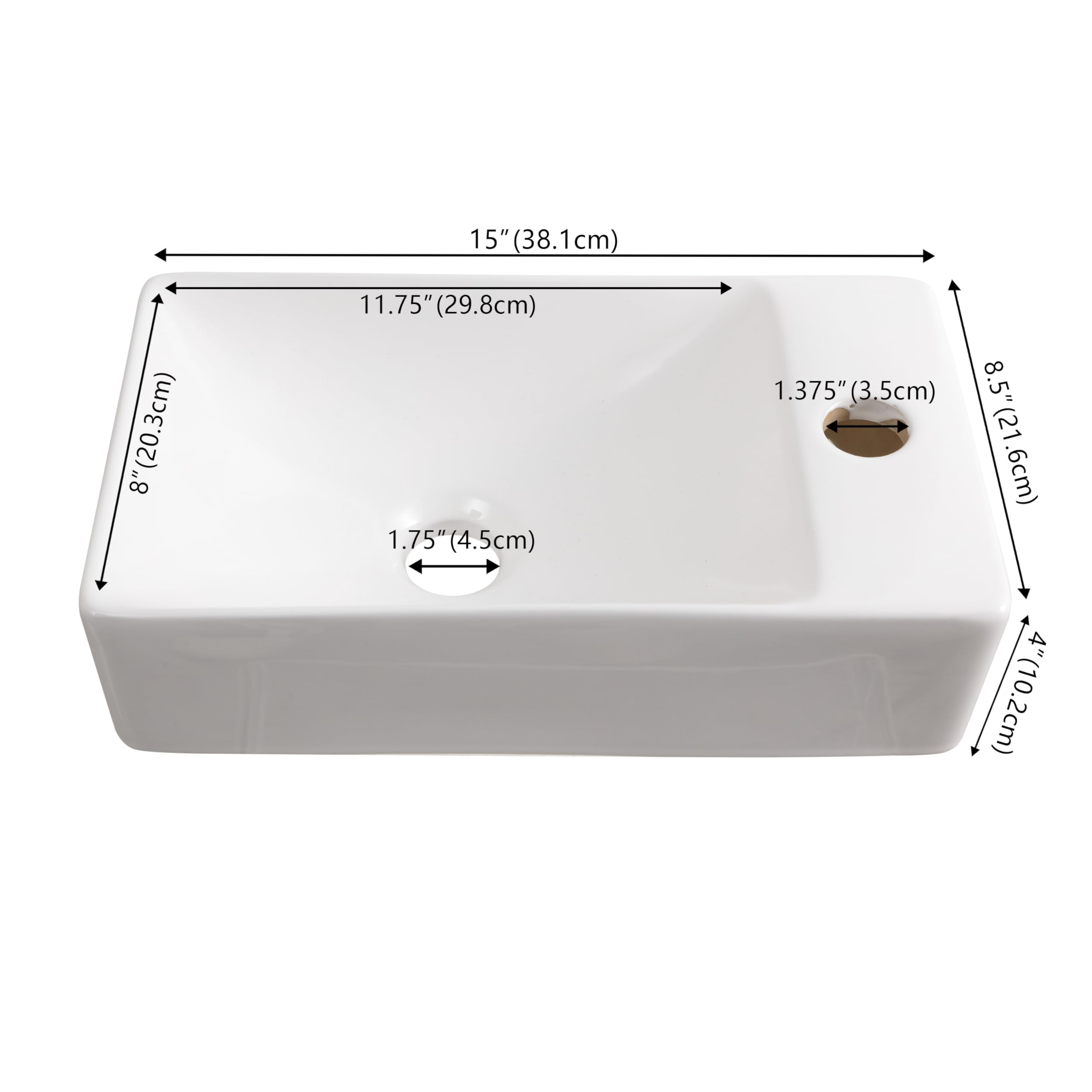 JONATHAN Y SNK1004A-R Felix - Mini fregadero rectangular de cerámica de 38.1 cm de ancho x 20.3 cm de profundidad para montar en la pared, grifo del lado derecho, color blanco
