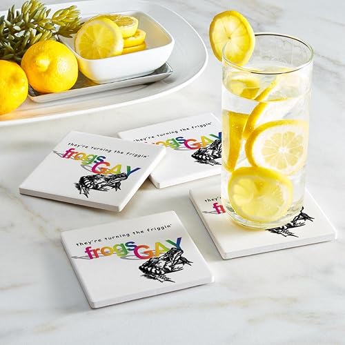 Miniatura 2 de Turning The Frogs Gay!, Joyride Home Decor, 4 posavasos de cerámica, posavasos cuadrados de 4 pulgadas, juego de 4, parte trasera de corcho