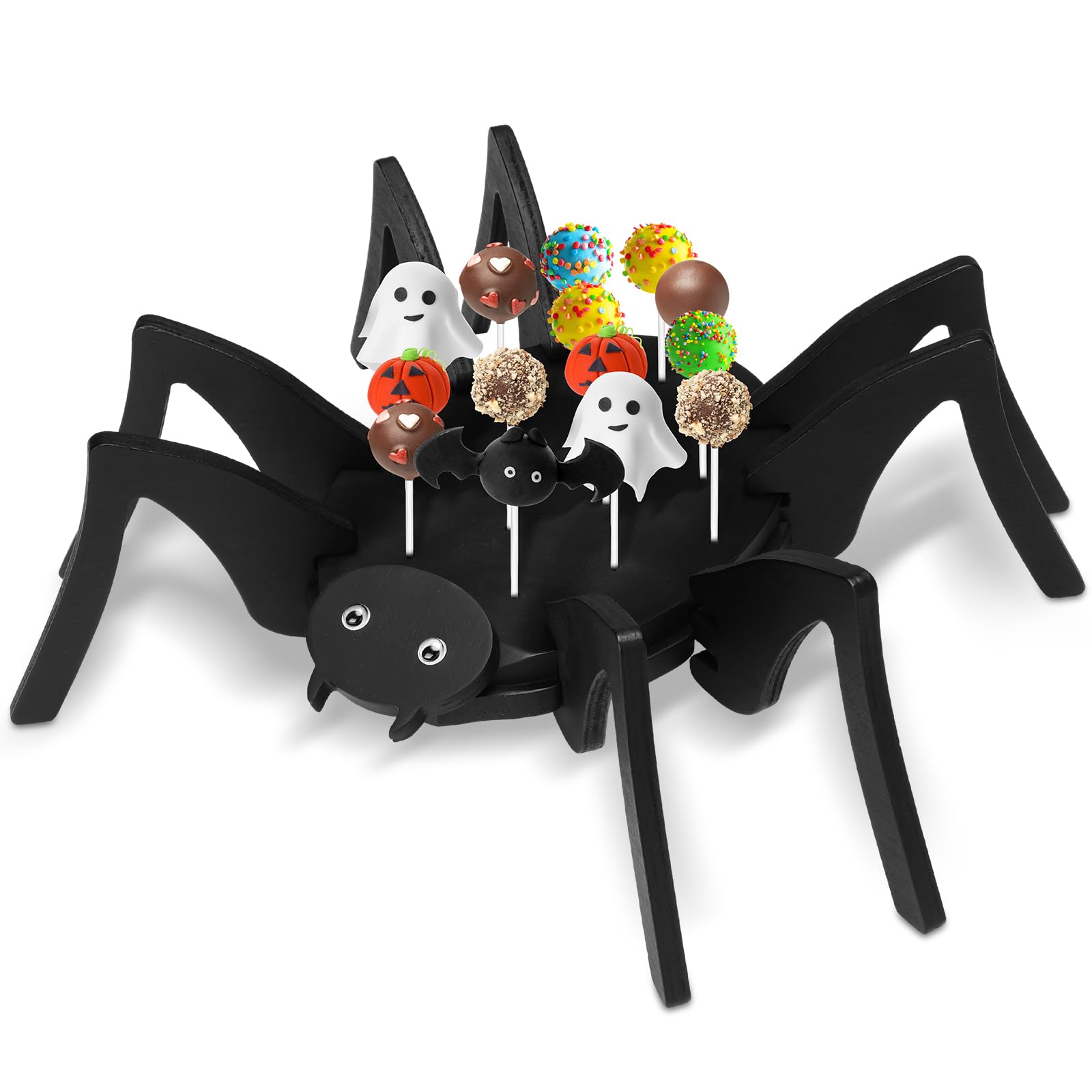 Halloween Spider Wooden Cake Pop Stand Lollipop Holder for Dessert Table 15 Holes Candy Display Stand for 0.16''/4mm Lollipop Sticks Halloween Spider Decoration for Birthday Wedding Party