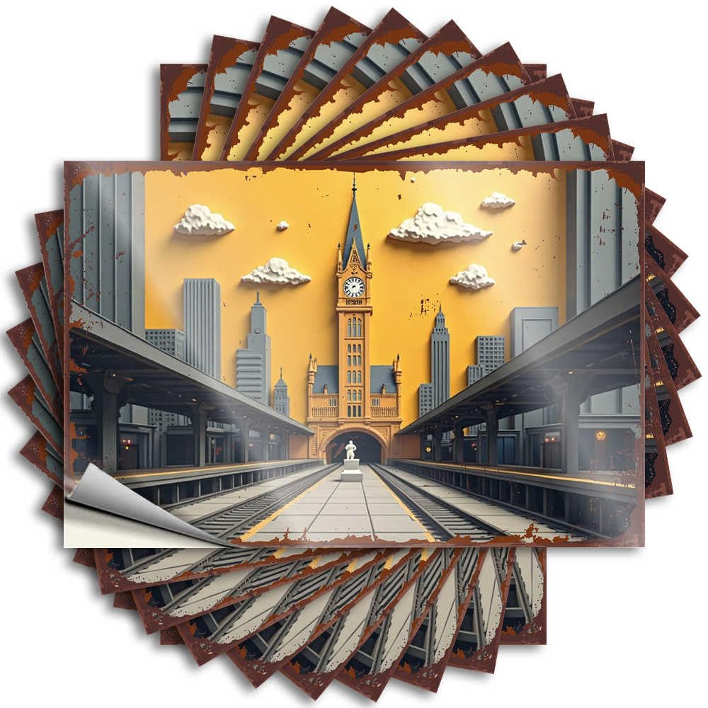 Lettering Sticker Cool Stuff for Boys Waterproof Vinyl Sticker | Golden Clock Tower At The Train Station New Tumbler for Motorcross DIY Projects(6X9CM)