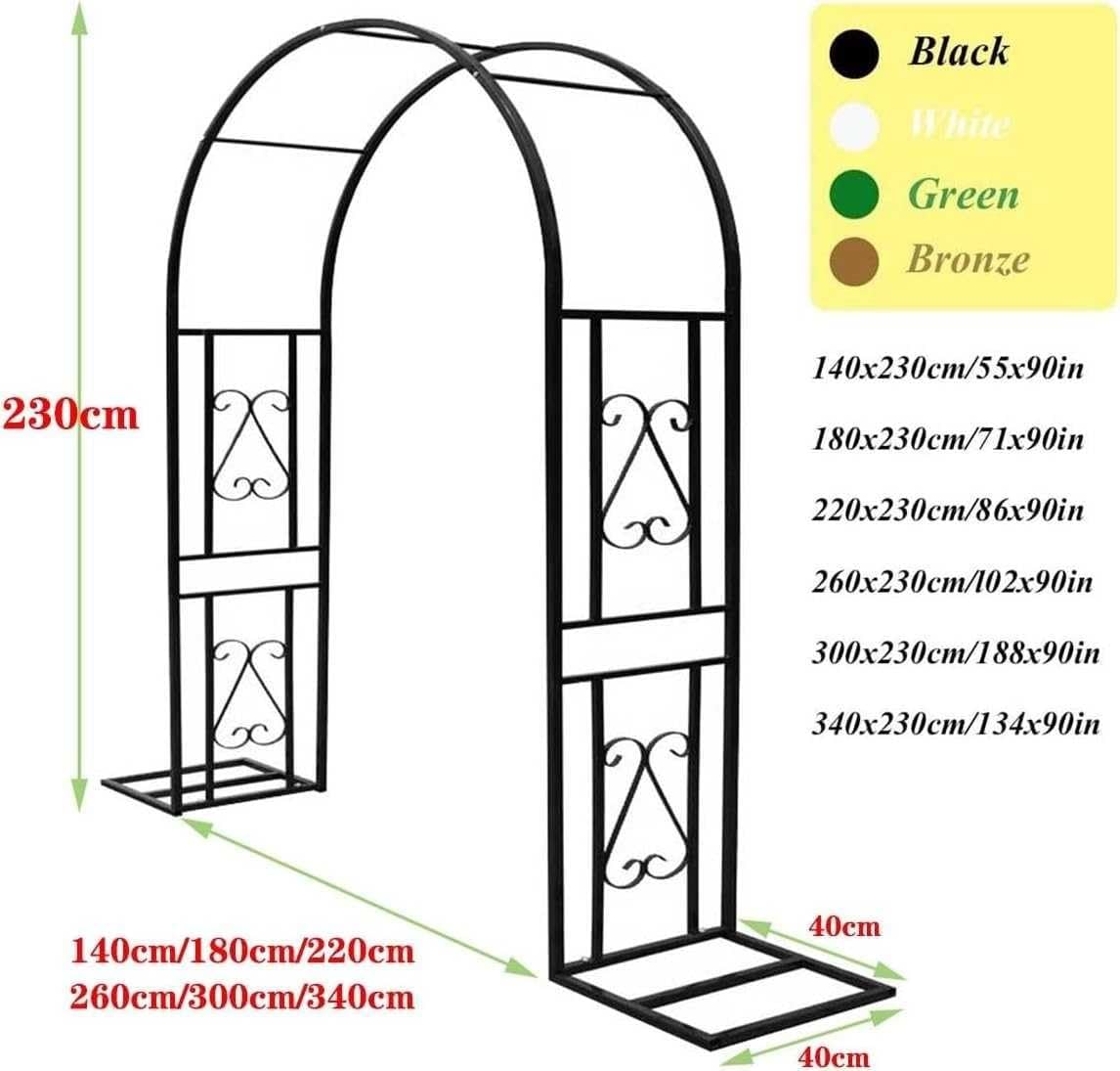Metalowy łuk ogrodowy o szerokości 140 cm, 340 cm, trwała, odporna na warunki atmosferyczne rama do roślin pnących, wsparcie wewnątrz/na zewnątrz, idealna na wesela i dekorację ogrodu
