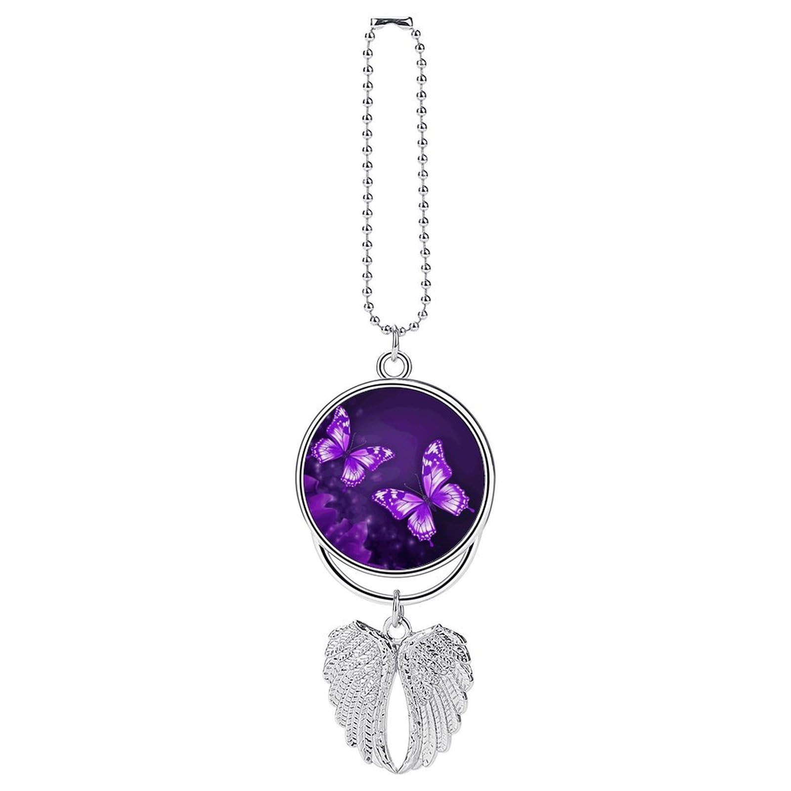 Purple Butterflies Car Charm Alloy Car Rear View Mirrors Hanging Ornaments Stylish Car Pendant Funny Auto Hanging Accessories Car Hanging Ornaments Gift for Women Men