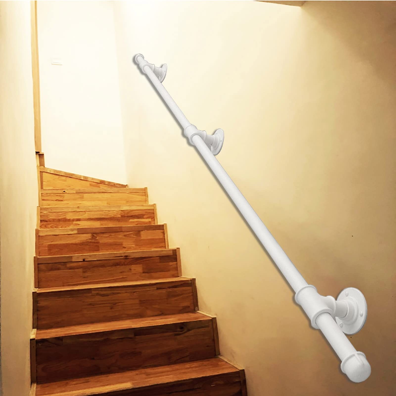 Rampe d'escalier en métal blanc avec main courante de sécurité 30 à 600 cm