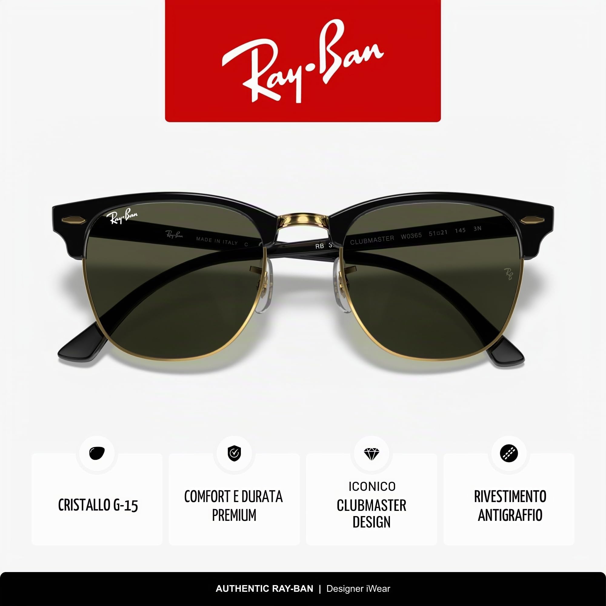 Ray-Ban RB3016 occhiali da sole 55 mm, Nero W0365
