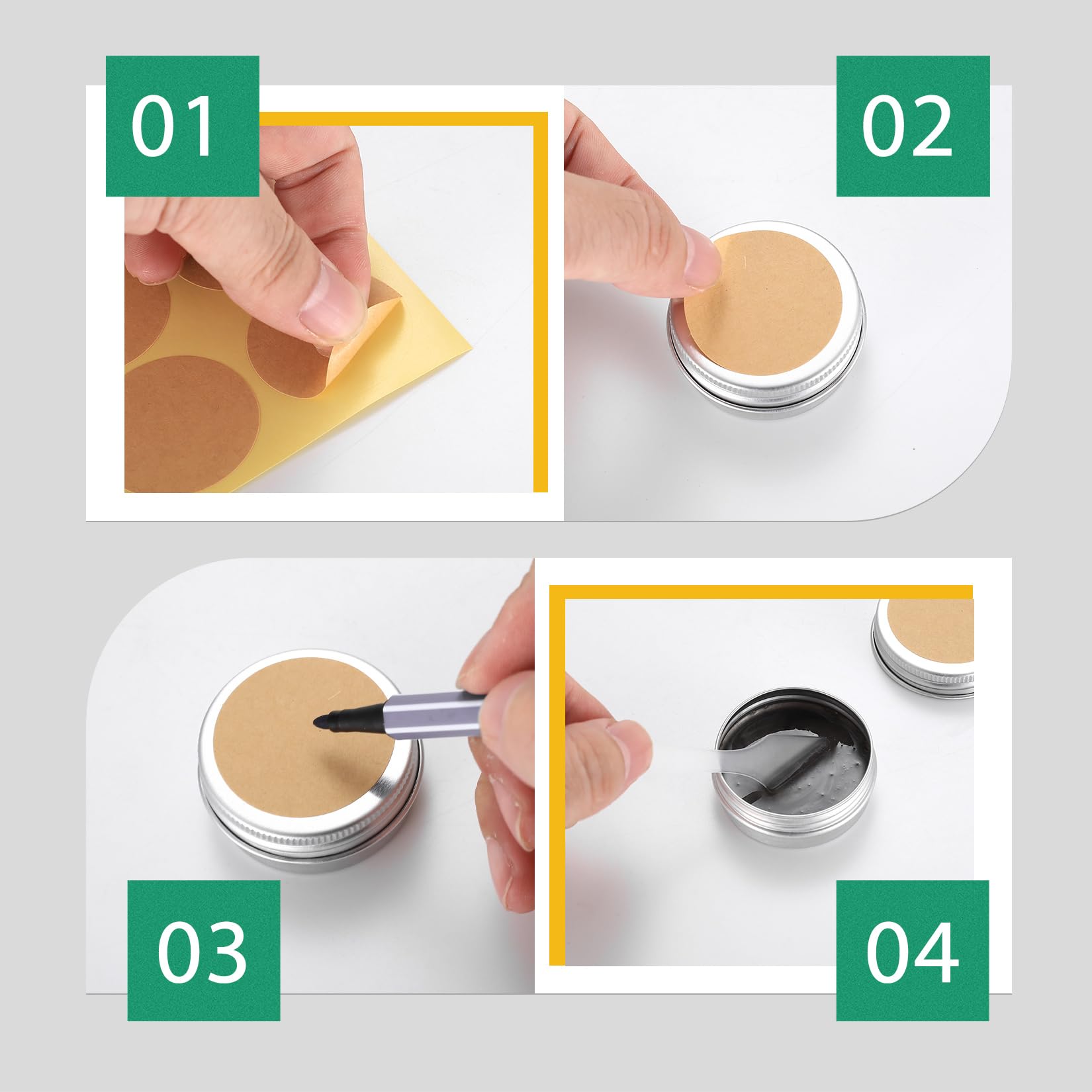 22 Pcs Pots en Aluminium, 15ml Pot de Creme Vide, Petite Boite Metallique Ronde, Pots de Contenants Cosmétiques Vides pour Baume à Lèvres, Lotion, Crèmes, avec 24 étiquettes, 6 Grattoirs
