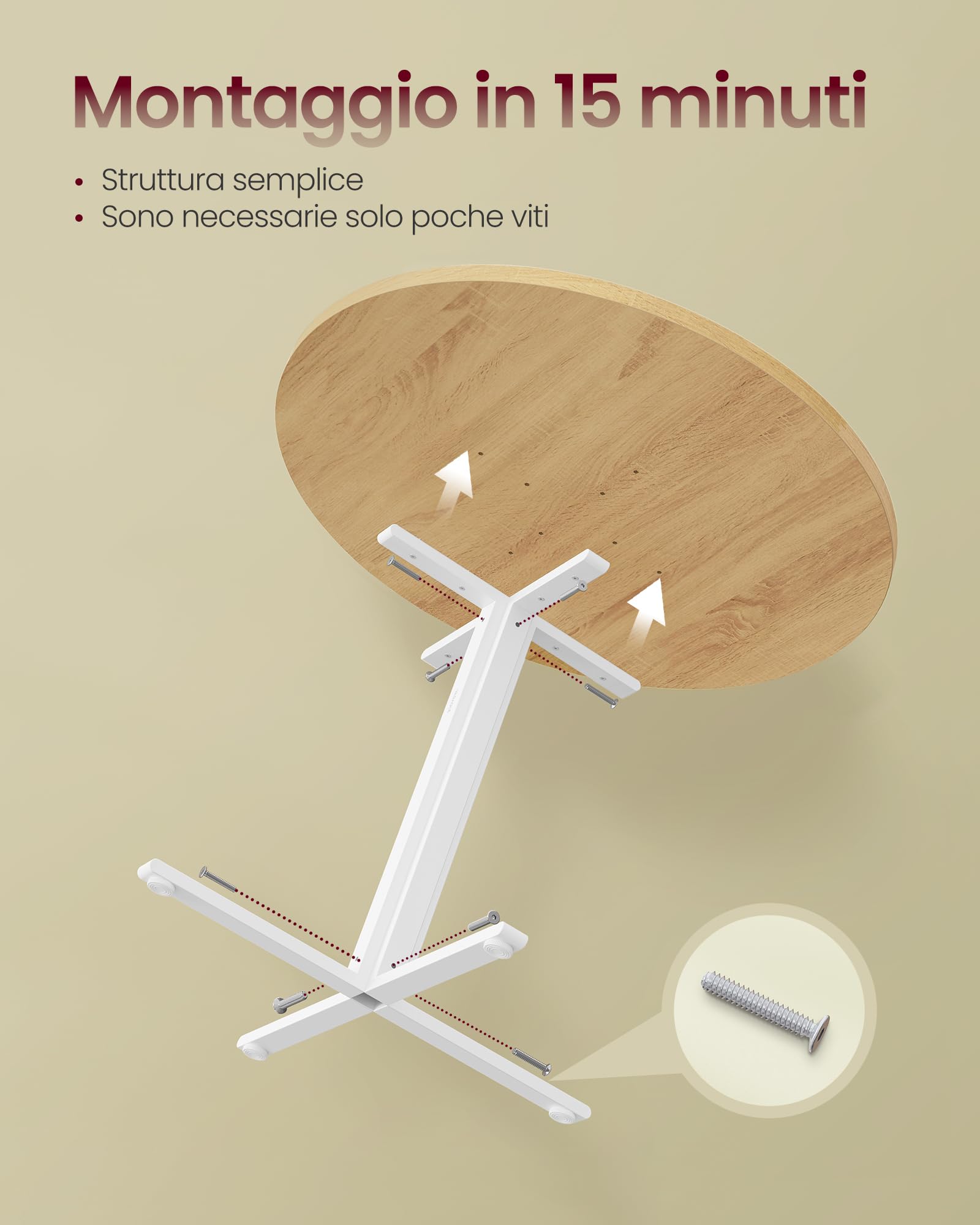 VASAGLE Tavolo da Pranzo Rotondo, Tavolino da Cucina per 4 Persone, Stile Rustico, Piano Resistente all'Acqua, diam. 80 cm, Altezza 74,8 cm, Sala da Pranzo, Soggiorno, Rovere Dorato KDT082Y02