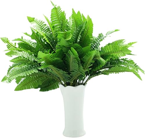 Miniatura 3 de Leoyoubei 4 racimos de helechos artificiales de 14 pulgadas, arbustos de plantas artificiales, arbustos verdes para interiores y exteriores, cesta