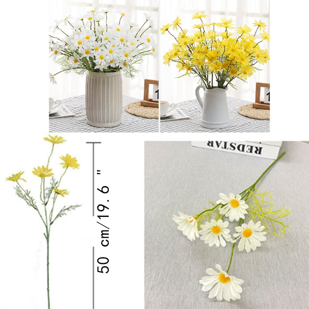 OUKEYI Artificial Flowers 12 Bundles Artificial Silk Daisy Fake Flowers UV Resistant Outdoor Fake Wildflowers with Stems Greenery Shrubs Plants Arrangements for Home Garden for Decoration (yellow) - Image 3