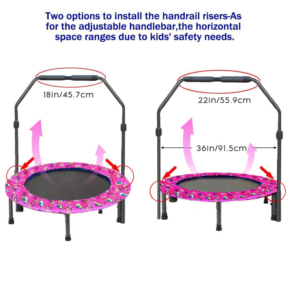 Trampolín de 36 Pulgadas|Cama Elastica Niños con Mango Ajustable y Cubierta Acolchada de Seguridad Trampolín Plegable|Rebote de Fitness Silencioso para Ejercicio, Interior y Jardín