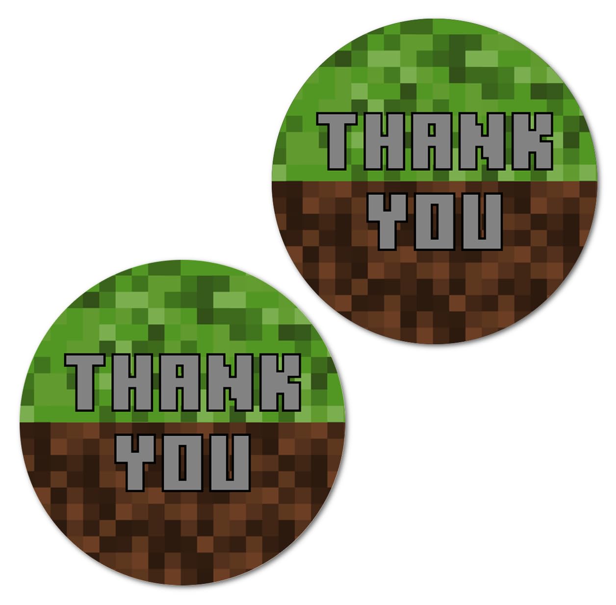 126 Pixel Miner Thank You Stickers, 1 Inch Big Round Glossy Labels, Great for Mine Themed Birthday Party, Envelope Seal, Boy or Girl Craft Decoration