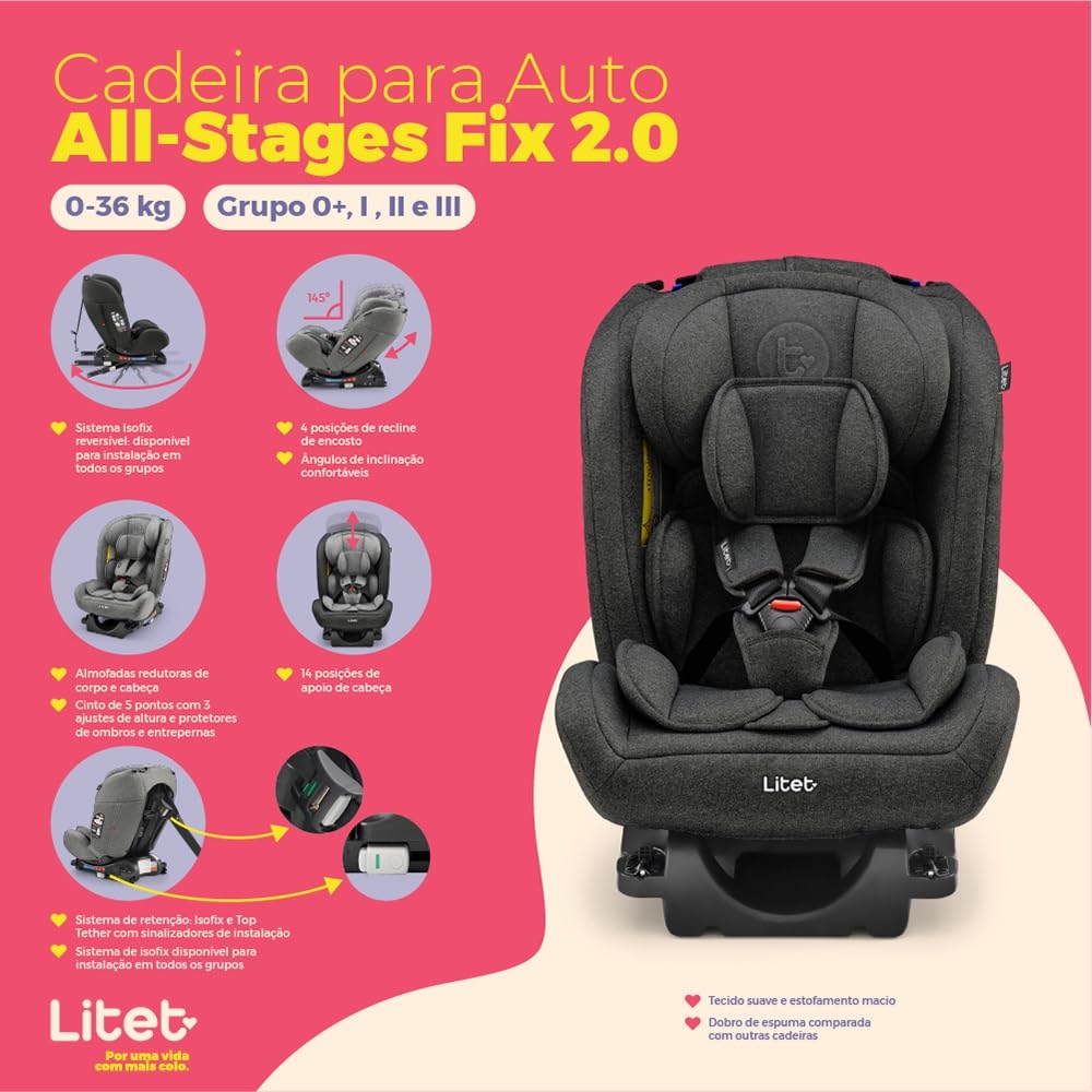 Cadeira para Auto 0-36 Kg Isofix Litet All Stages Fix 2.0 Preta