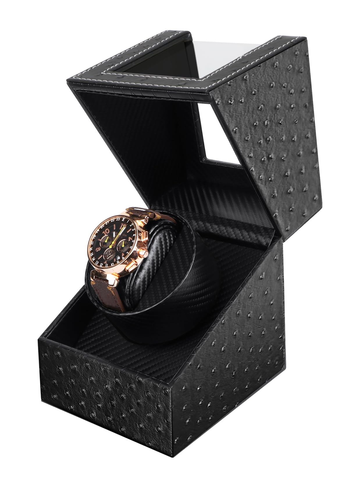 Homarket Automatic Single Watch Winder in Black Pattern Leather with Japanese Quiet Motor，AC Adapter or Battery Powered