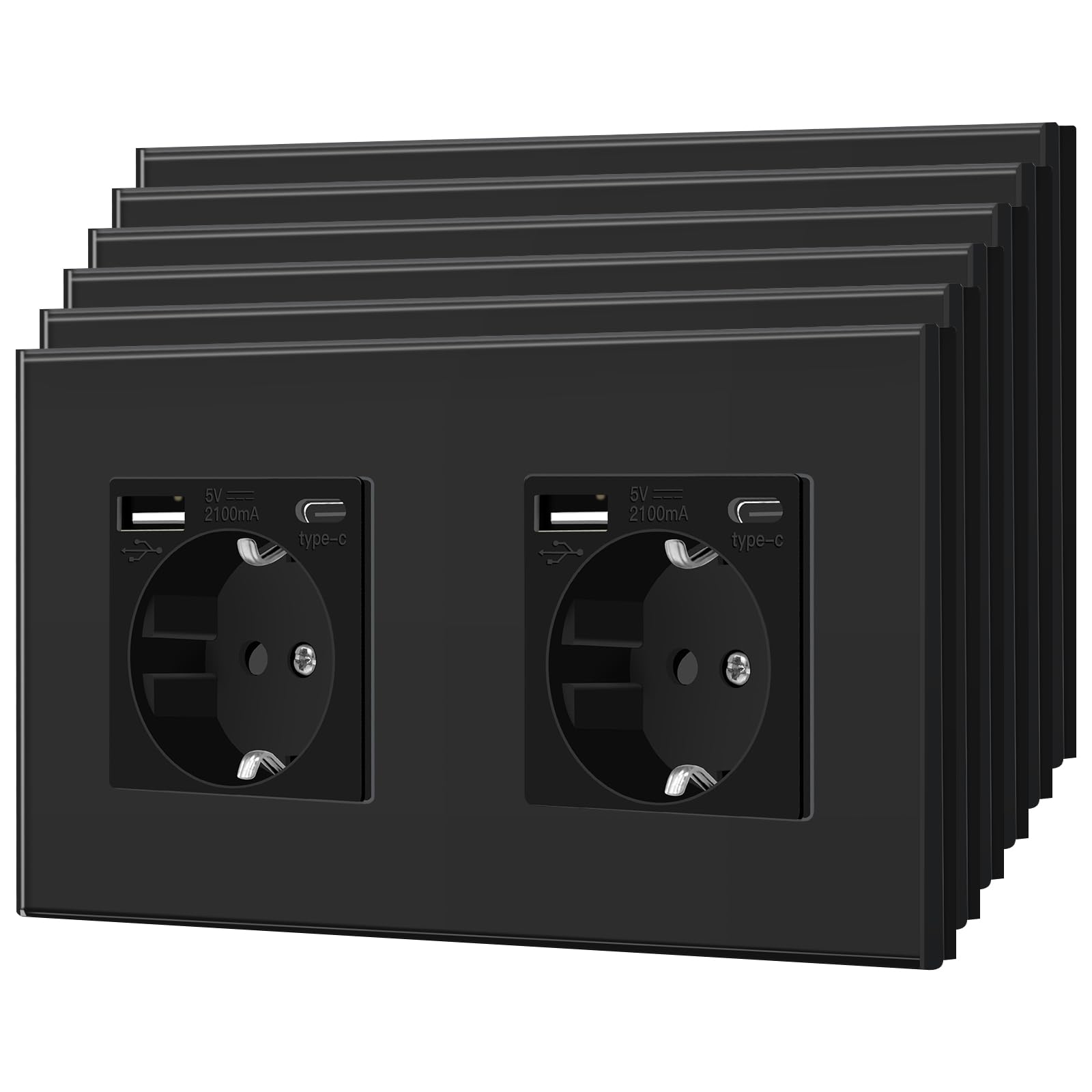 BSEED Enchufe de Pared con USB C,Enchufes Dobles Empotrados con Cristal,Toma de Corriente,Seguridad infantil,Fácil de Instalar,M Serie,2 Enchufes con USB y Tipo C,157mm Blanco — view 134