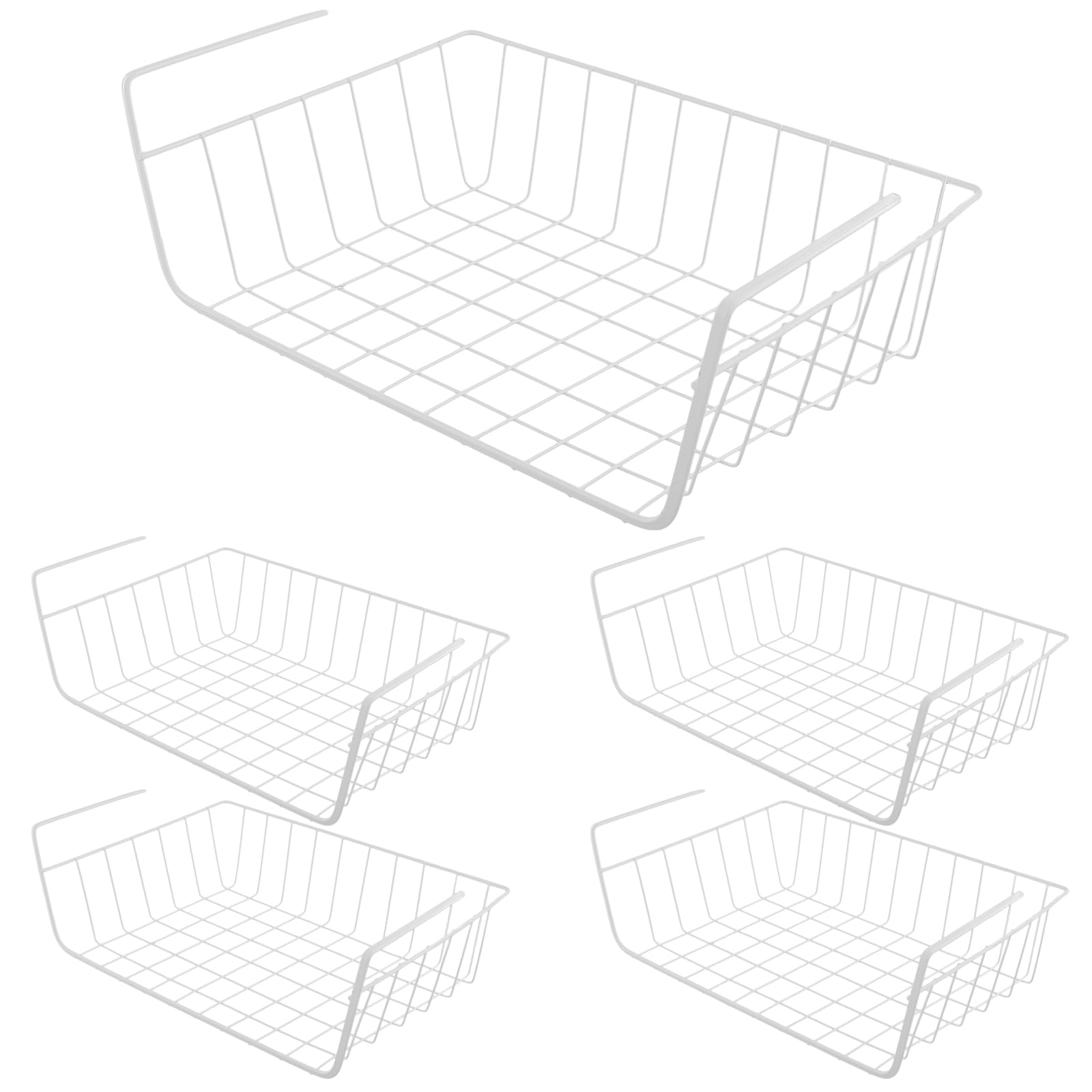 FUNSUEI Lot de 5 tiroir suspendu sous étagère, 34 x 22 x 11,5 cm, En fil métallique, Blanc,panier suspendu rangement Pour cuisine, bureau, armoire, salle de bain