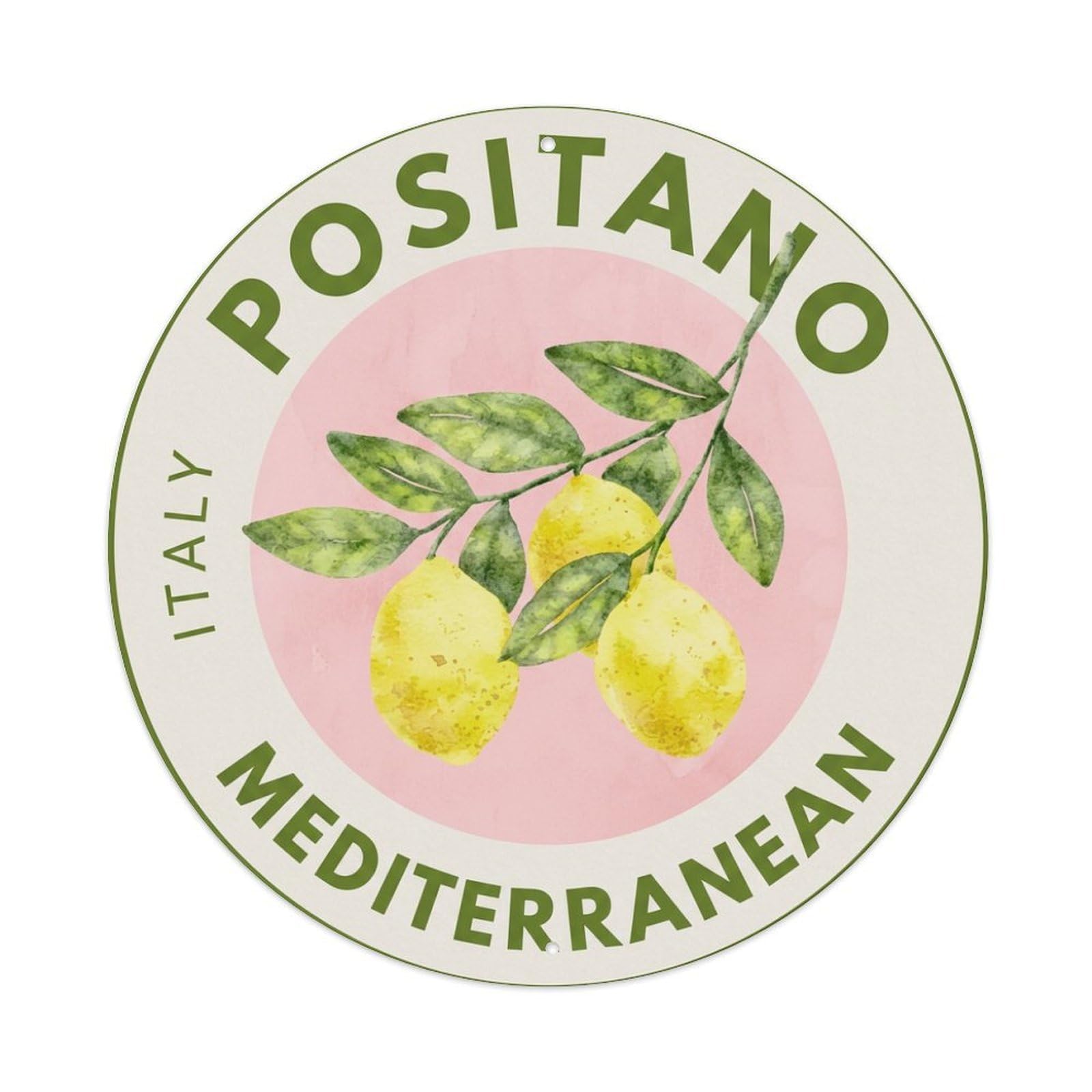 Vintage Travel Positano Italy Citrus 1 Metal Tin Sign Plaque Wall Decor for Cafe, Club, Garden Round Metal Poster 8x8Inch