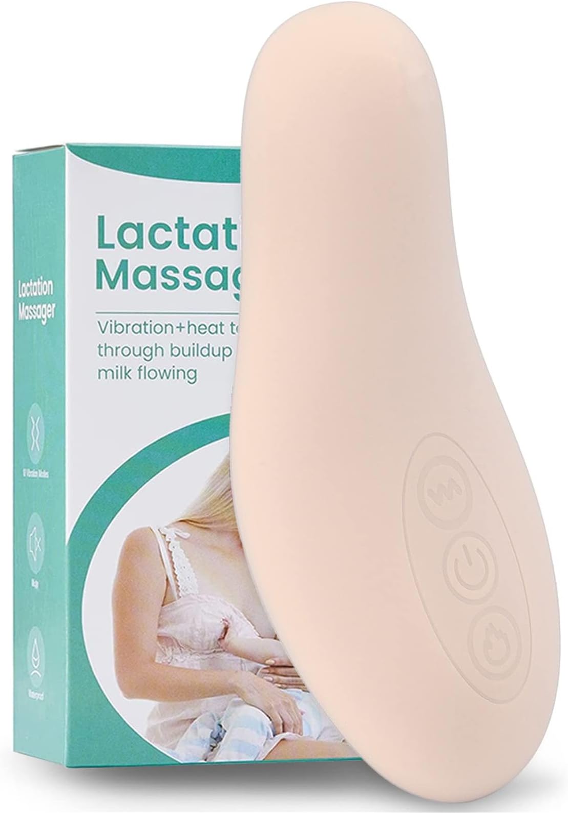 Vokers Lactation Massager, IPX7 Waterproof Silicone Breast Massager Heating Vibration Breastfeeding Essentials Ergonomic Warming Massager for Clogged Ducts, Improve Milk Flow(Pinky White)