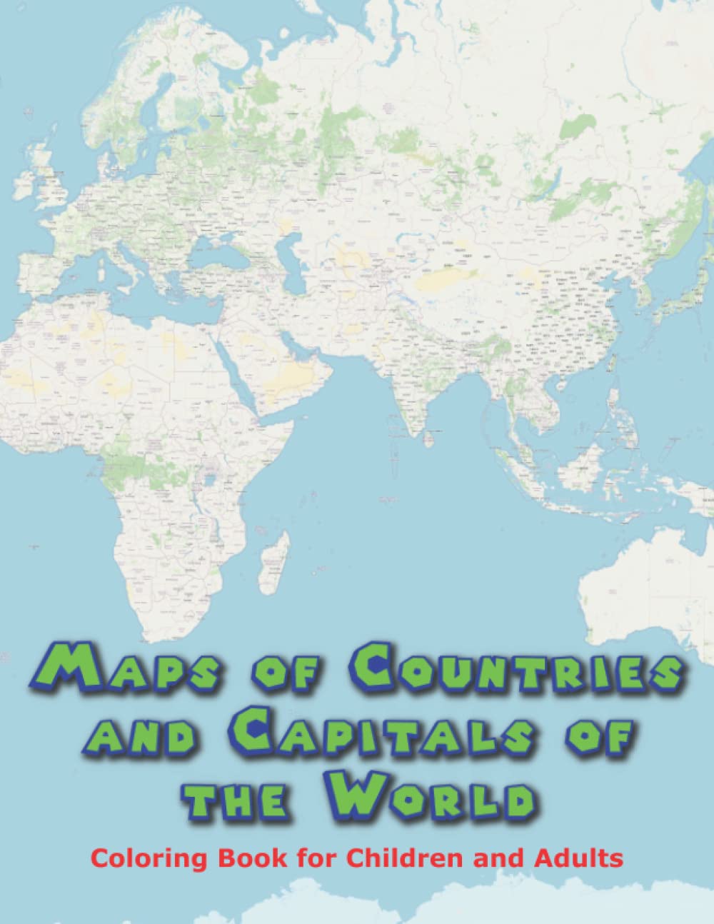 Color and learn, map of countries and capitals of the world, coloring book for children and adults