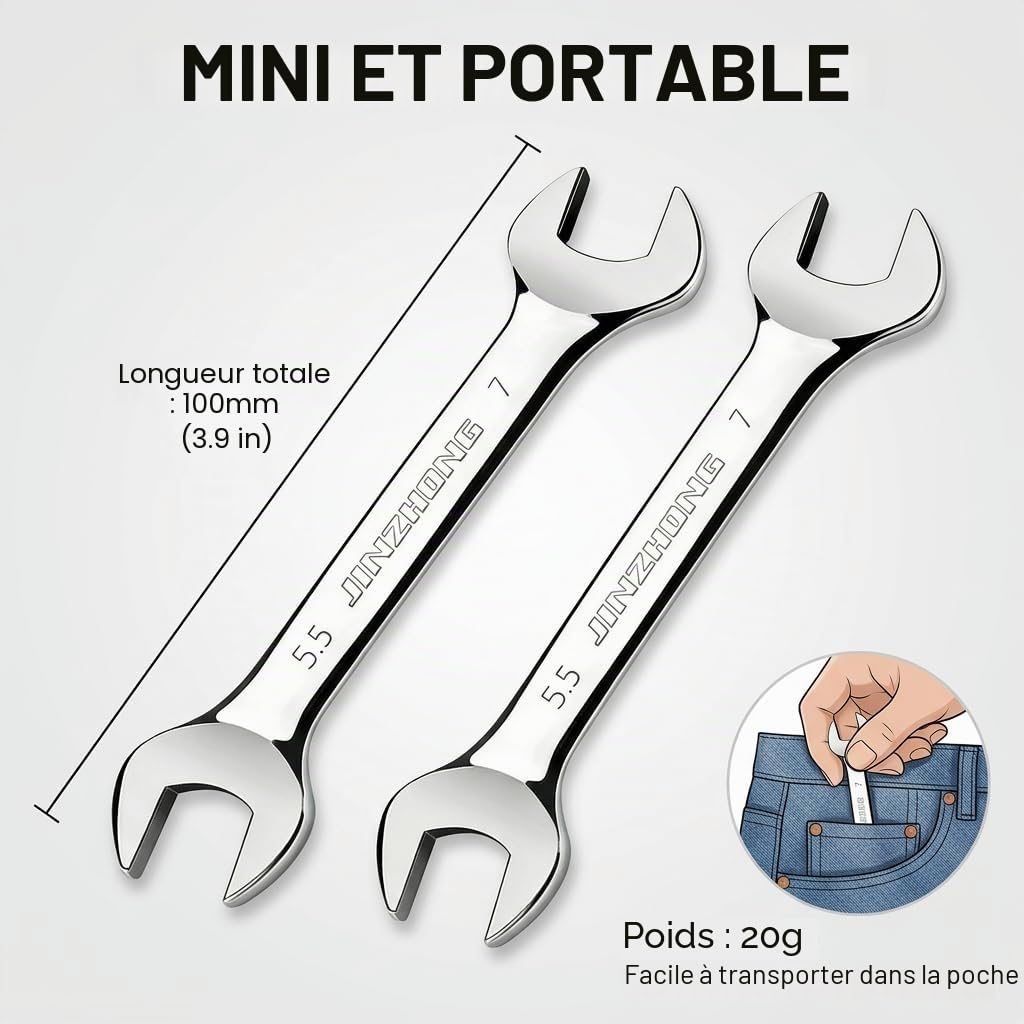 Lot de 40 Clés Plates 5.7 x 7 mm, Clé à Fourche Extra-Fine en Acier Inoxydable, Double Extrémité Ouverte pour Mécanique de Précision et Réparation Automobile, Coffret Industriel (2 Boîtes de 20)