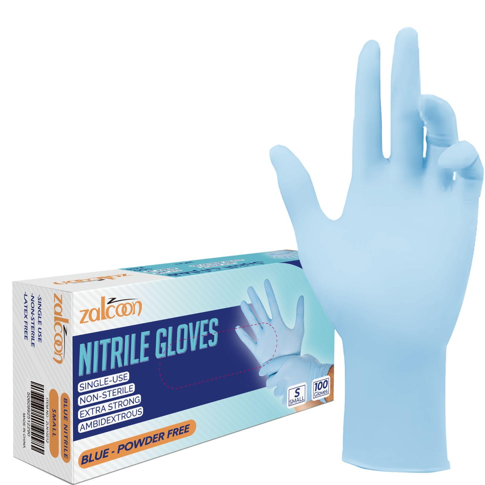 Zalcoon Nitrile Exam Disposable Gloves, Powder Free, Latex Free, Best for Restaurant, Saloon, Kitchen, Cleaning, Food Prep (100 pieces x 1 Pack)