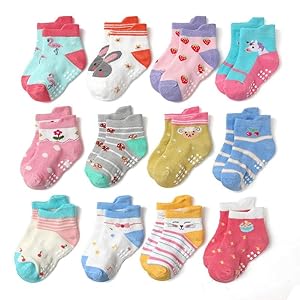 Sugar Socks Non Slip Cotton Kids Toddler Ankle Socks with Gripper 12 Pairs Socks for Boys Girls Baby Socks for 1-7 Years
