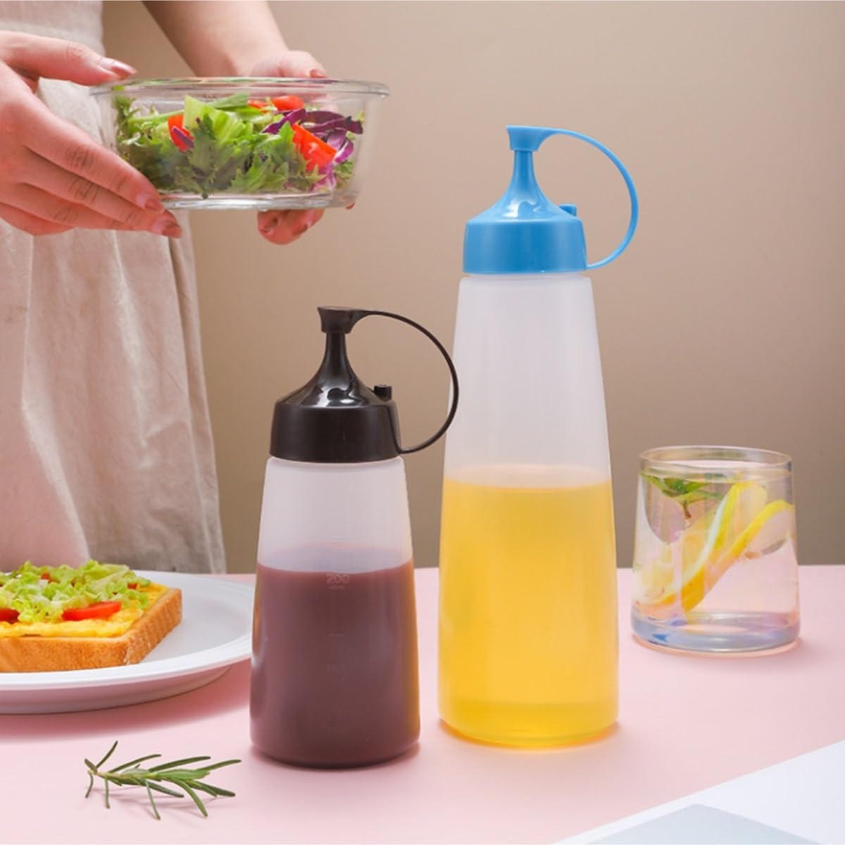 Set di 6 bottiglie da spremere per condimenti, ideali per condimenti per insalata, ketchup, salsa di soia e altro, capacità 180 ml