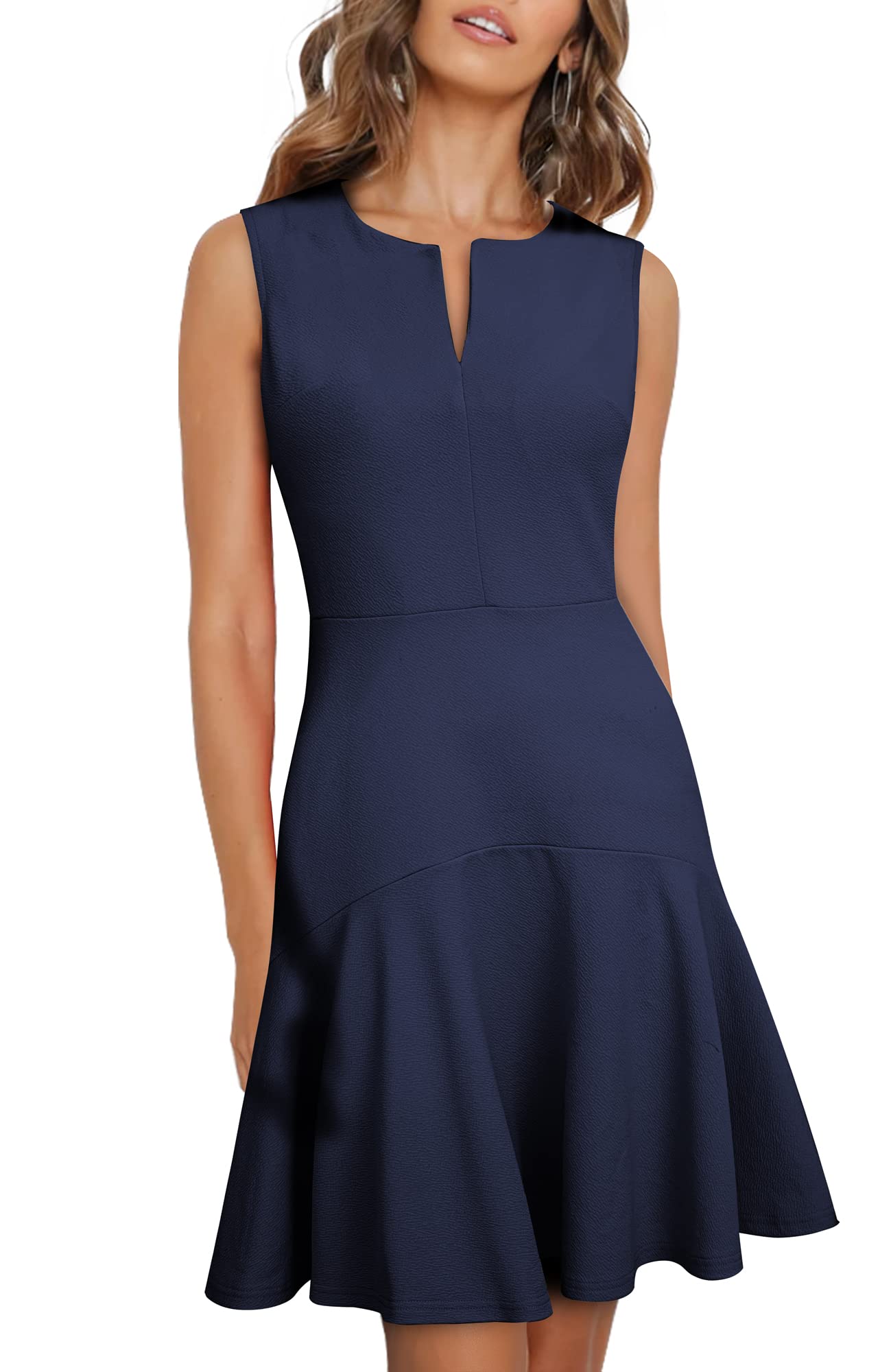 HOMEYEE Vestido Fiesta de Cóctel de Verano Elegante con Cuello en V Sin Mangas Rockabilly Swing para Mujer A311