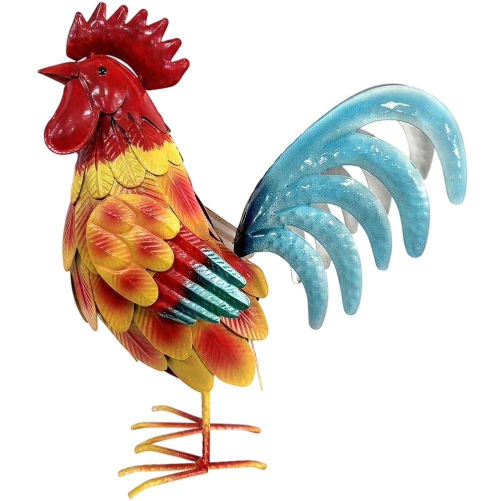 Garden Stake Metal Rooster Statues & Sculpture Decor, Chicken Yard Art Lawn Ornament Figurines Artwork for Outdoor,Patio,Backyard and Home Kitchen Decoration
