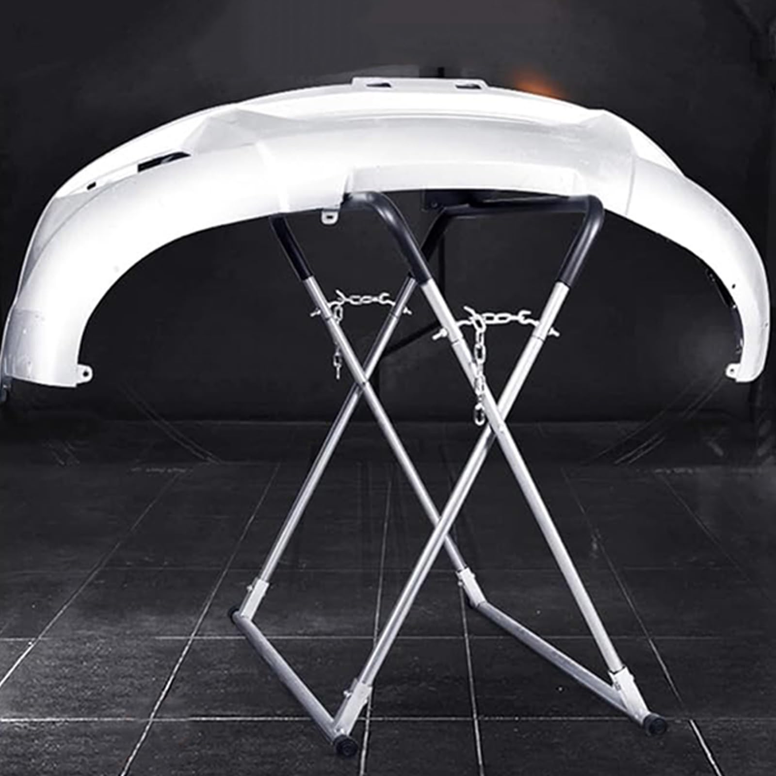 MZZKFC Silver Metal Auto Pating Rack, Adjustable Hight & Wide Automotive Paint Stand with J-Shaped Hook, Painting Rack for Car Repair Shop/ 4S Store/Factory