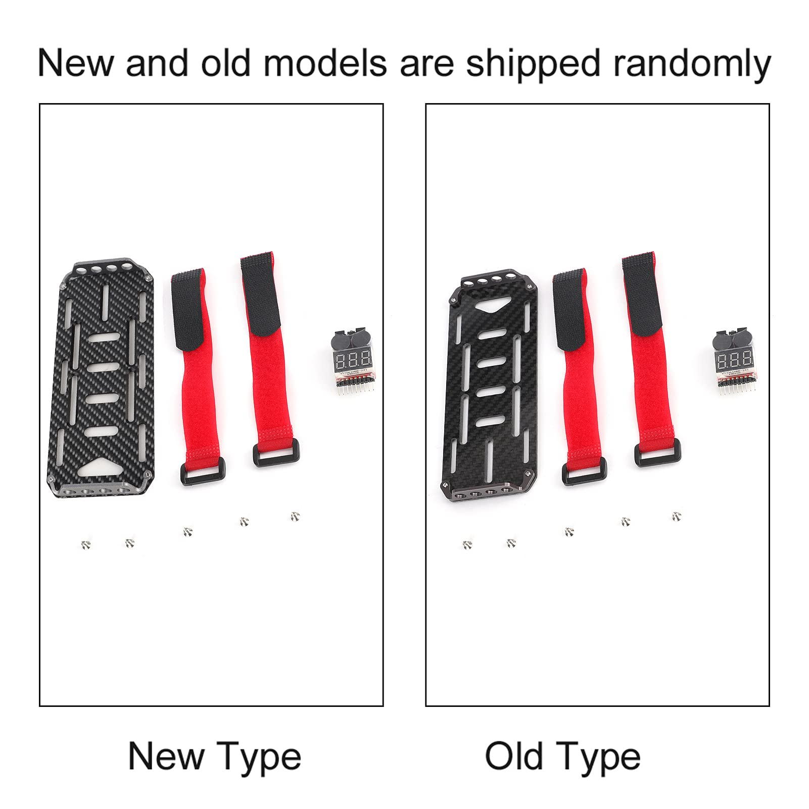VGEBY1 Support de Batterie, Adaptateur de Plaque de Batterie en Fibre de Carbone à Dégagement Rapide pour Voiture sur Chenilles RC 1/10 RC avec Testeur d'Electricité