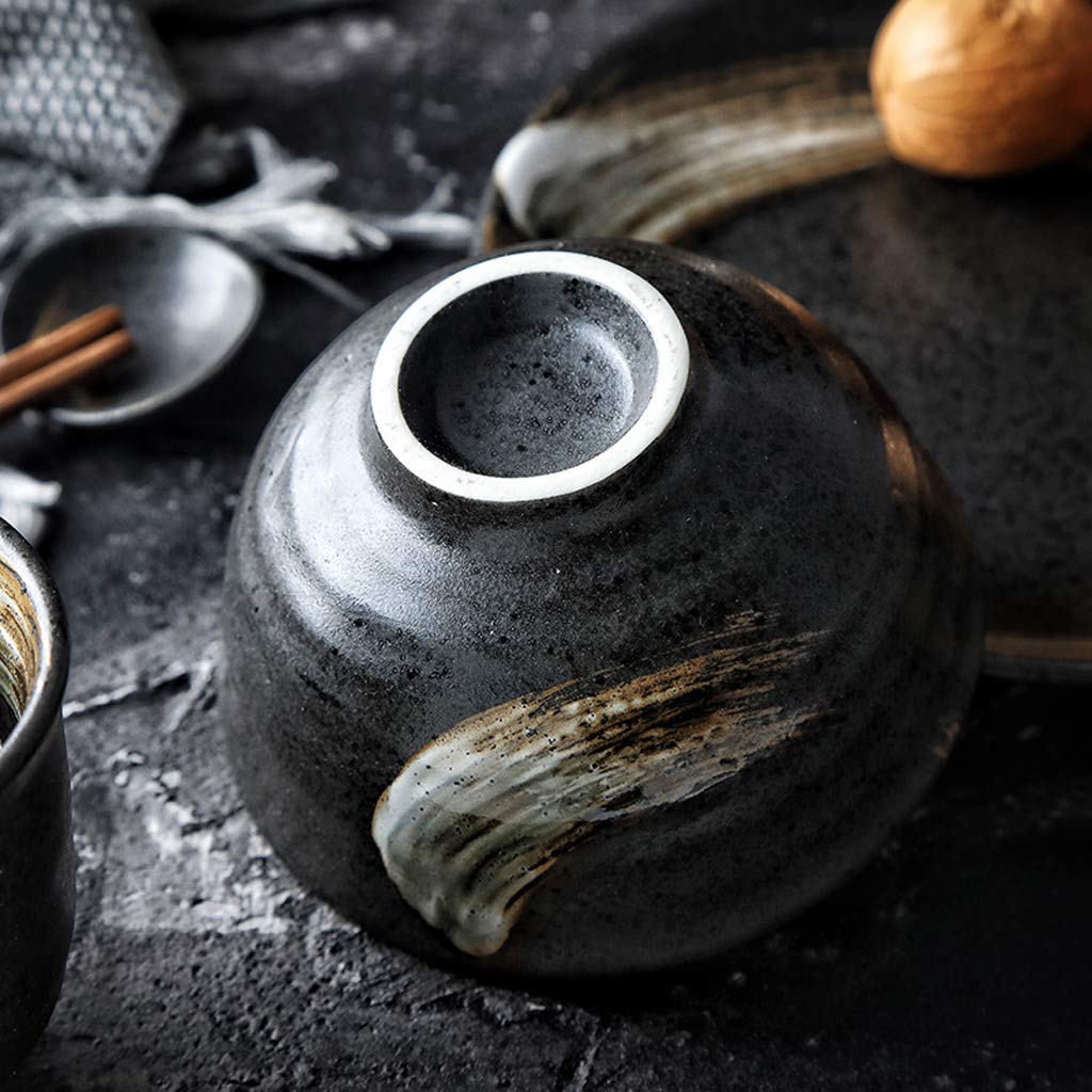 Japoński retro 28-częściowy ceramiczny zestaw zastawy stołowej czarne złote okrągłe talerze i miski porcelanowa zastawa stołowa do domu i restauracji nadaje się do kuchenki mikrofalowej i zmywarki