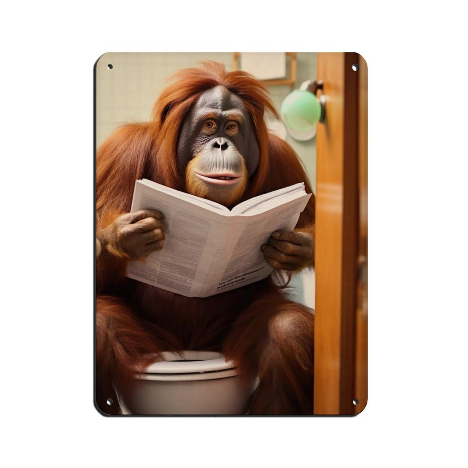 Lxwnze 30L X 40W Cm Orangutan Ape Sitting On The Toilet Reading A Newspaper (4) Tin Sign Vintage Metal Pub Club Cafe Bar Home Wall Art Decoration Poster Retro 12X16inch(30X40cm)