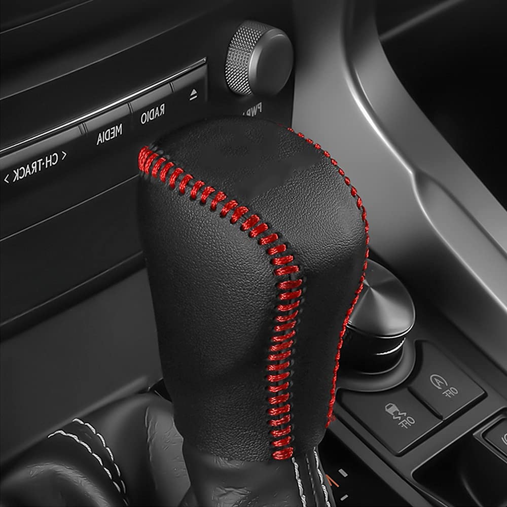 Great-luck Genuine Leather Automatic at Gear Shift Knob Cover Protector Trim,the car Interior Accessories(Red Stitches) for Lexus ES 300h/350 GS/IS/NX 300h/300 RX/UX 200/250h
