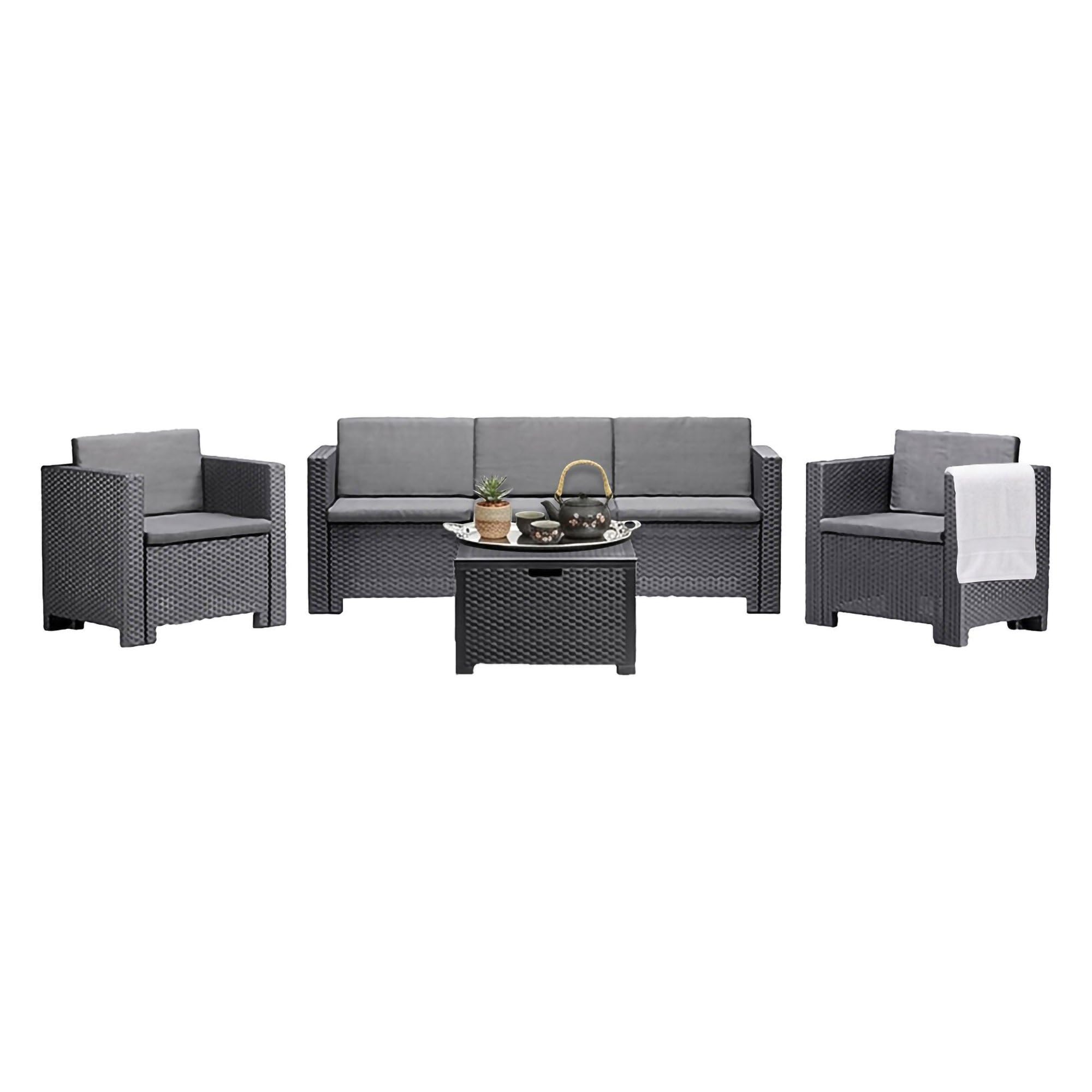Dmora - Set salotto da esterno Cerere, Salottino outdoor, Set da balcone o giardino, Composizione soggiorno per esterni, Made in Italy, Antracite