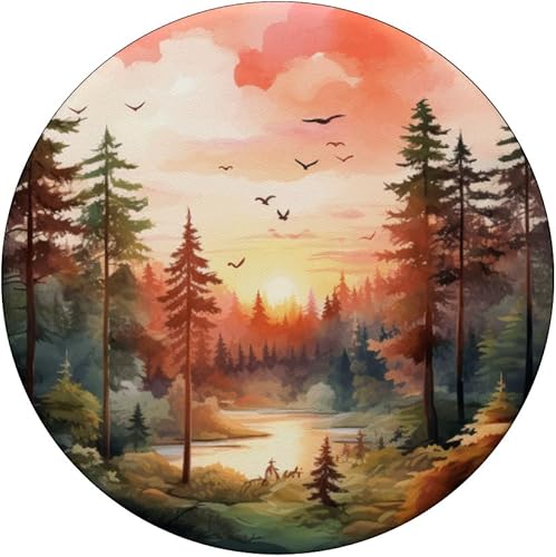 Miniatura 3 de Puesta de sol bosque al aire libre pino árbol río naturaleza PopSockets estándar PopGrip
