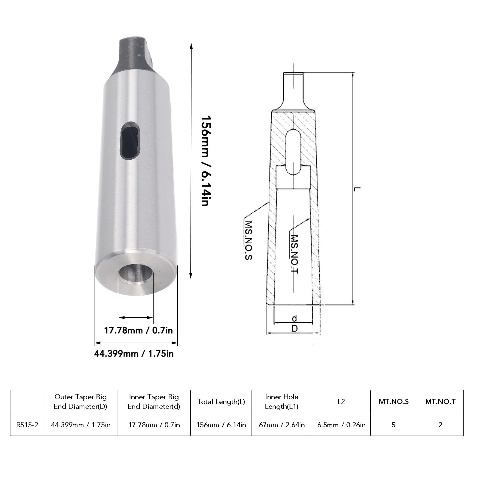 Manchon de Perçage Conique MT2 à MT5 Morse, Adaptateur de Broche Réducteur de Haute dureté pour Tour